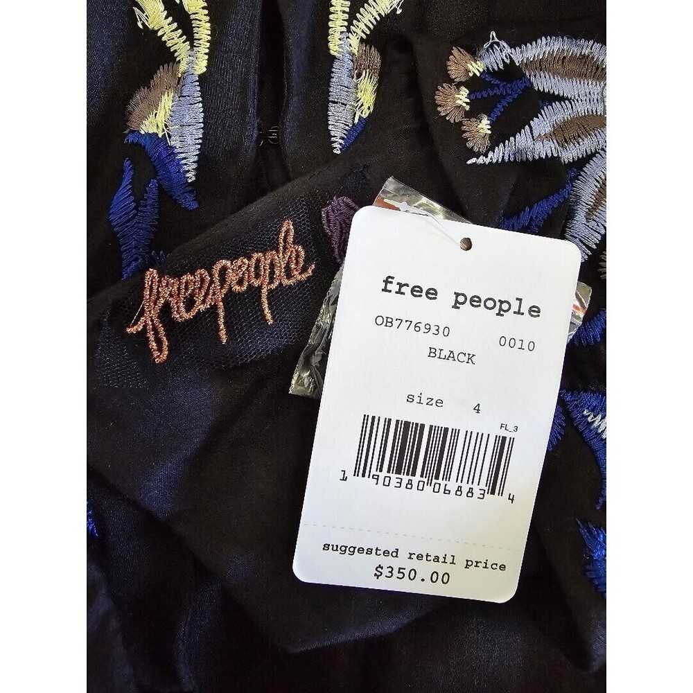 Free People Gypsy Rose Jumpsuit Floral Embroidered Black Size 4 Wide Leg NWT$350 - Picture 12 of 16